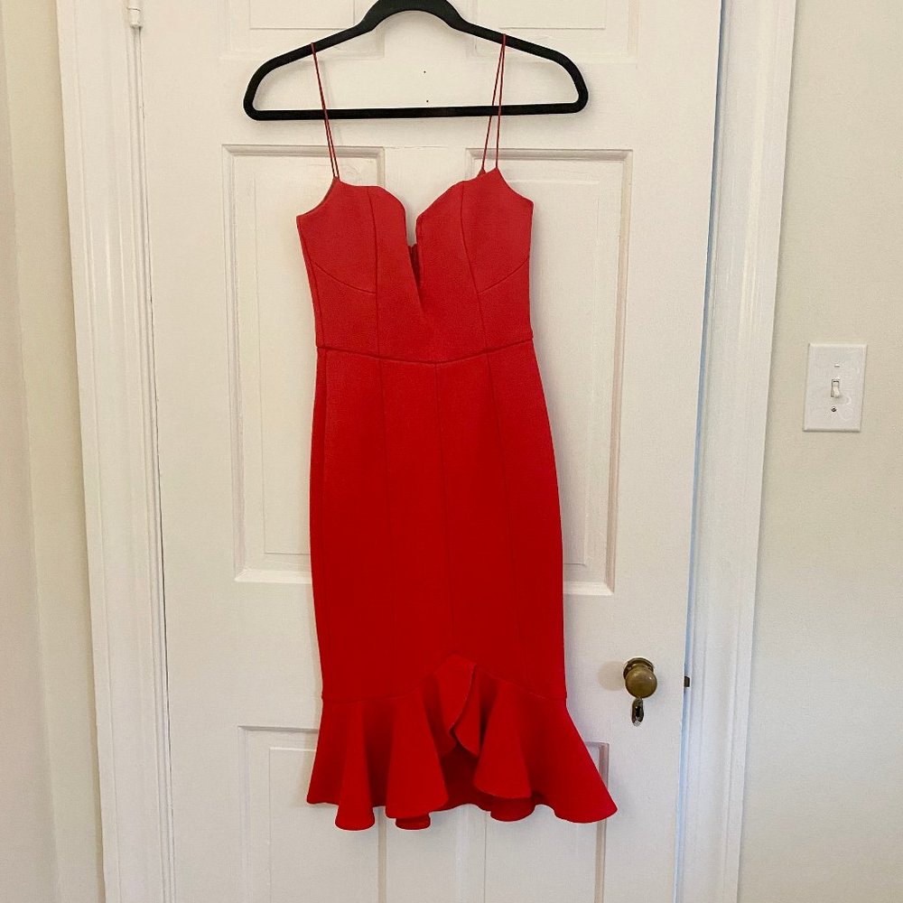 NICHOLAS Red Spaghetti-Strap Ruffle-Hem Dress